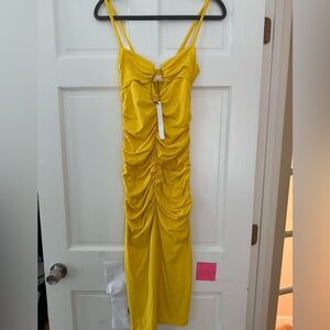 Susana Monaco Ruched Spaghetti Strap Dress bright yellow NWT Sz S